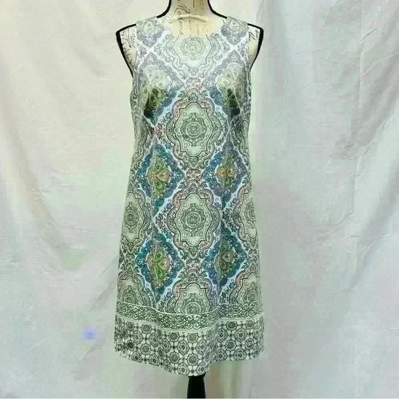 London Times Size 10 Sleeveless Midi Dress with Floral Designs - Picture 3 of 10